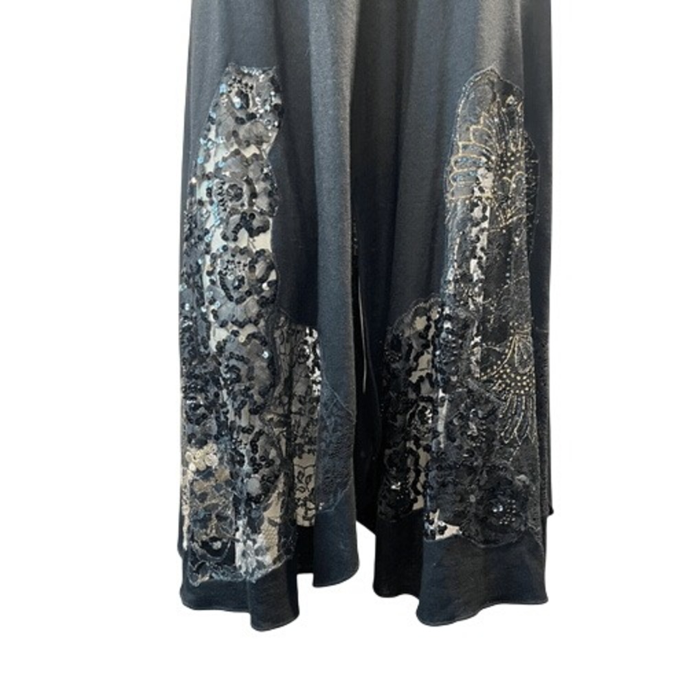 Vintage Yoly Munoz Size 10 Maxi Slip Dress Flowy Lace Beaded Sheer Elegant Black - Picture 3 of 14